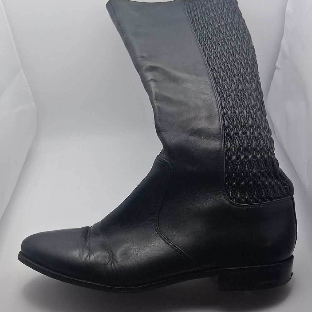 Cole Haan Black Leather Mid-Calf Boot with Elastic Side Panel
